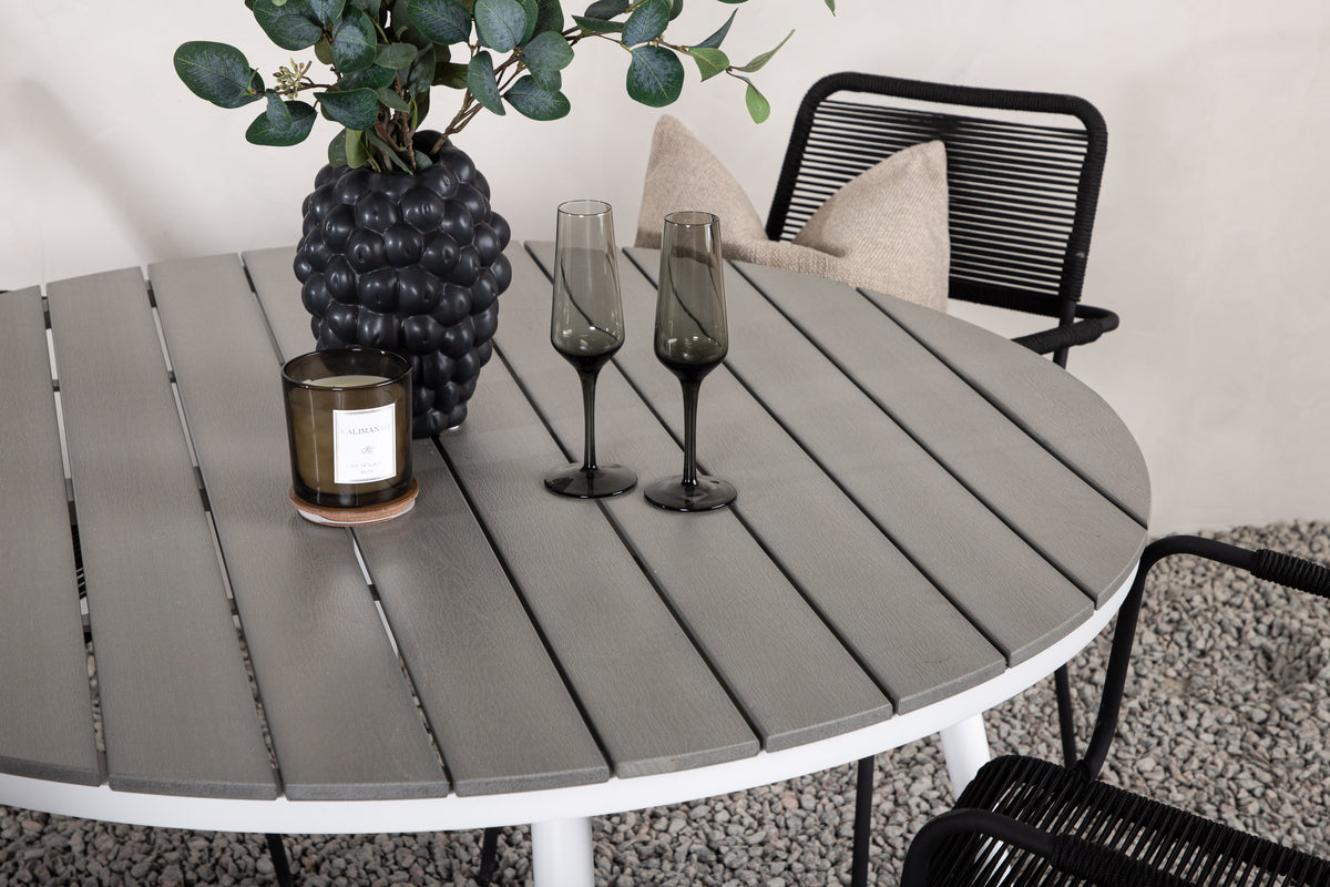 Rundt spisebord 120 Grå + Spisebordsstol 2-pak Sort