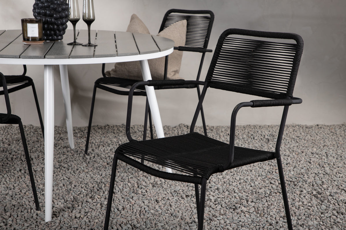 Rundt spisebord 120 Grå + Spisebordsstol 2-pak Sort