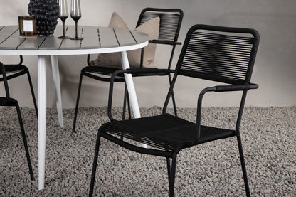 Rundt spisebord 120 Grå + Spisebordsstol 2-pak Sort