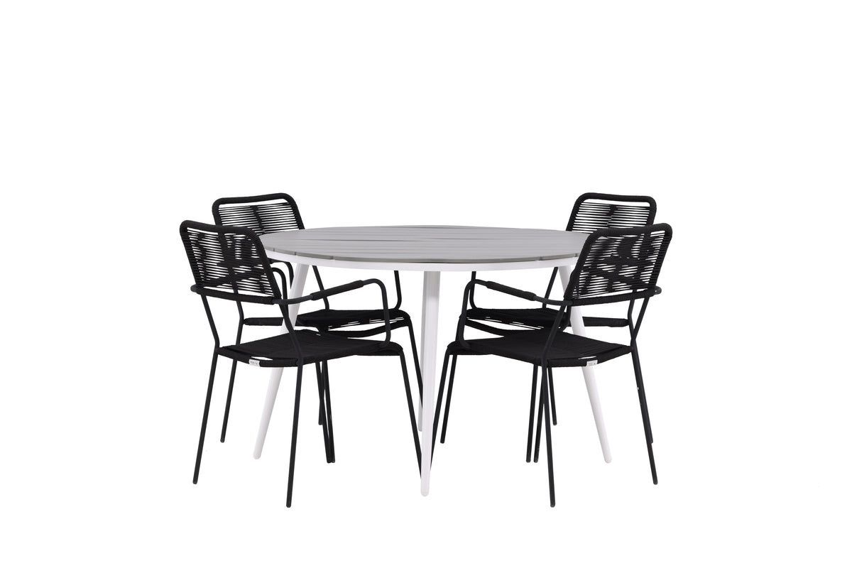 Rundt spisebord 120 Grå + Spisebordsstol 2-pak Sort