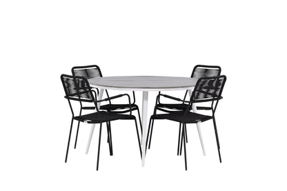 Rundt spisebord 120 Grå + Spisebordsstol 2-pak Sort