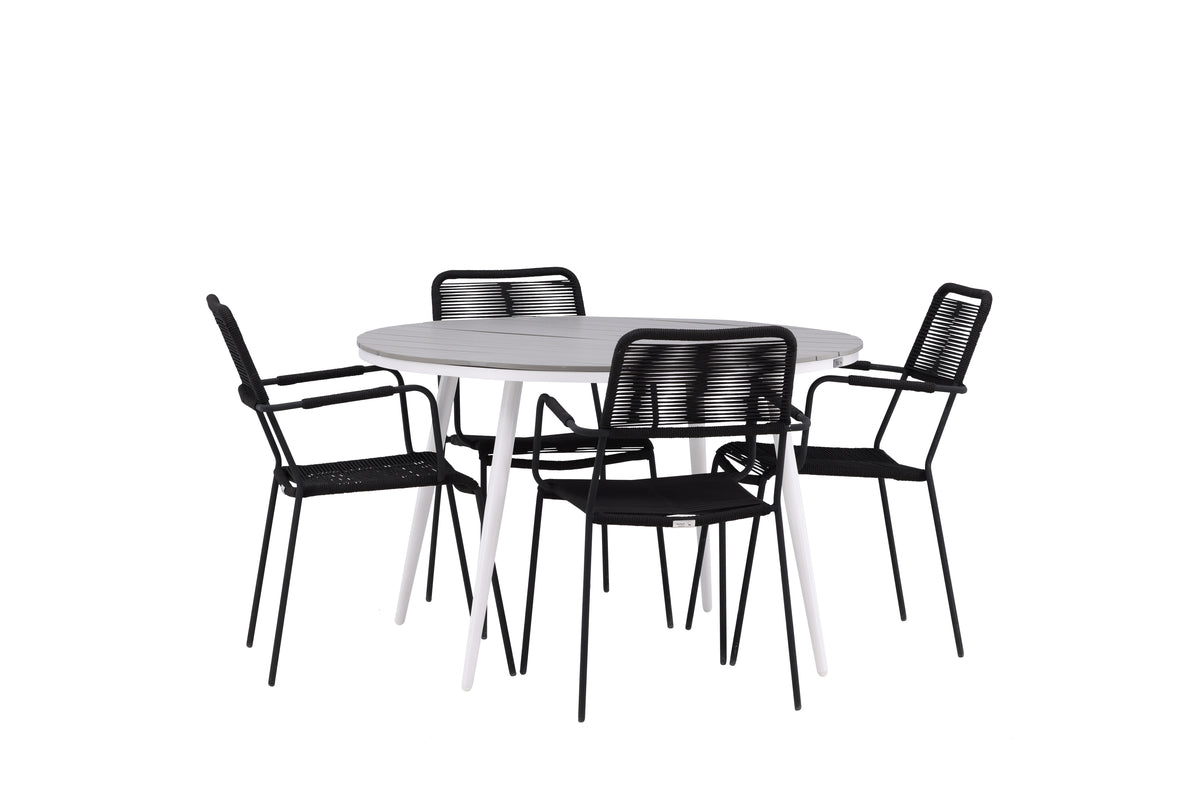 Rundt spisebord 120 Grå + Spisebordsstol 2-pak Sort