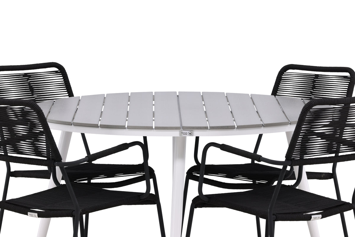 Rundt spisebord 120 Grå + Spisebordsstol 2-pak Sort