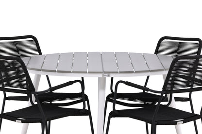 Rundt spisebord 120 Grå + Spisebordsstol 2-pak Sort