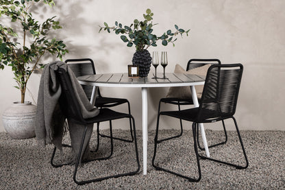 Rundt spisebord 120 Grå + Spisebordsstol 2-pak Sort