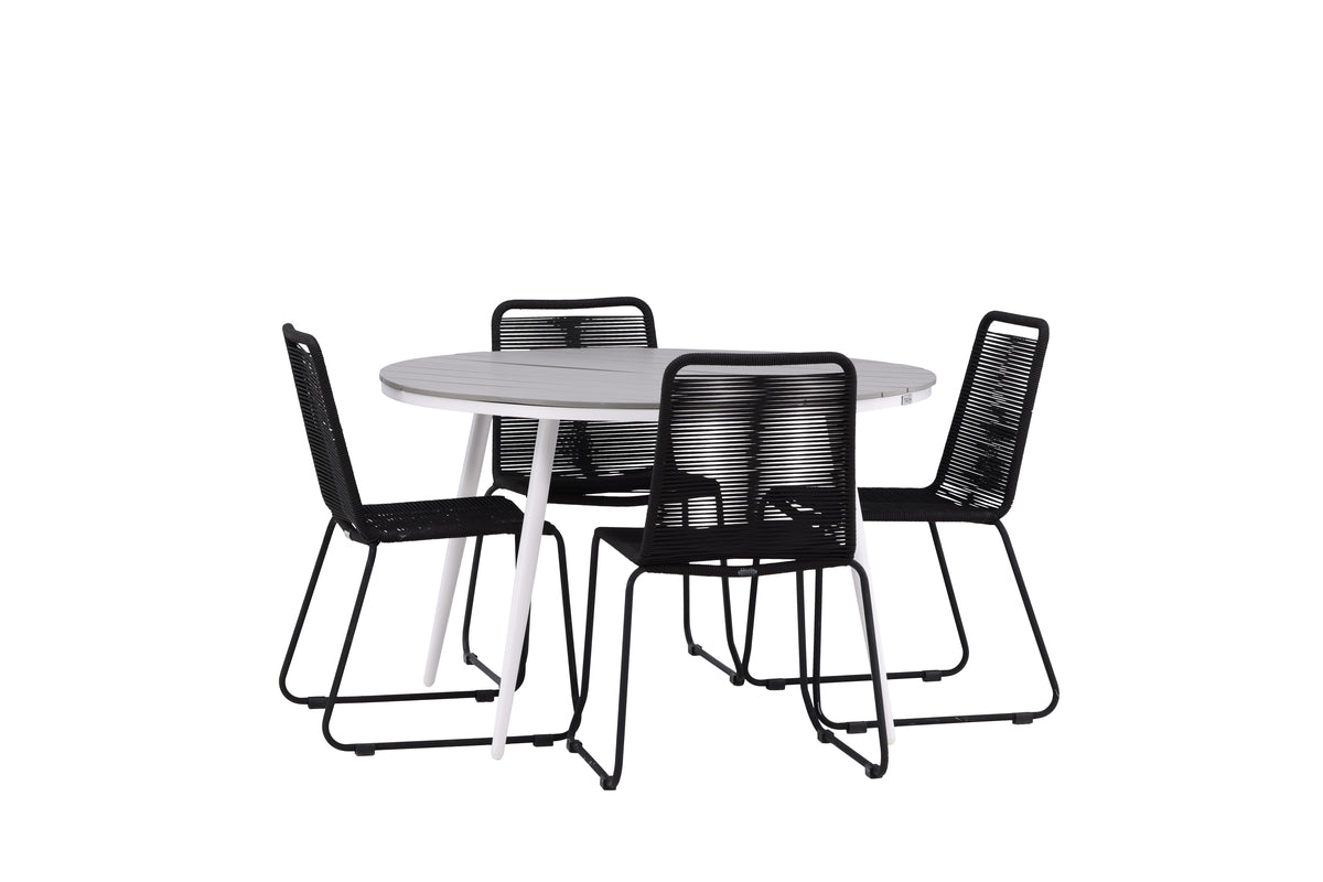 Rundt spisebord 120 Grå + Spisebordsstol 2-pak Sort