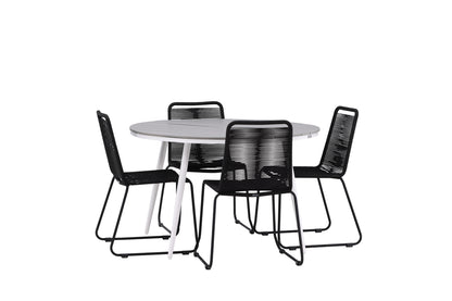 Rundt spisebord 120 Grå + Spisebordsstol 2-pak Sort