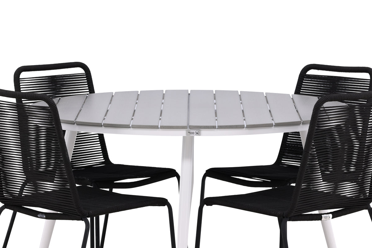 Rundt spisebord 120 Grå + Spisebordsstol 2-pak Sort