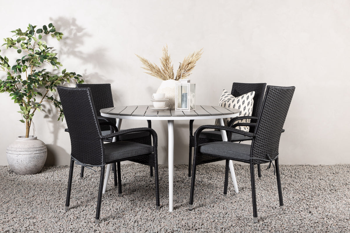 Rundt spisebord 120 Grå + Spisebordsstol 2-pak Sort