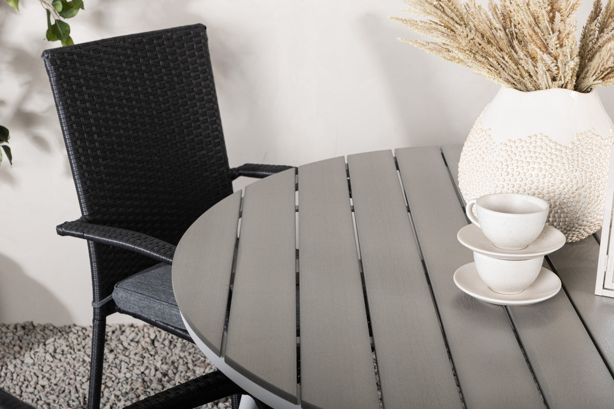 Rundt spisebord 120 Grå + Spisebordsstol 2-pak Sort