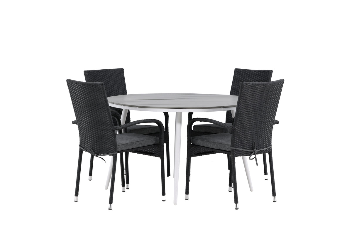 Rundt spisebord 120 Grå + Spisebordsstol 2-pak Sort