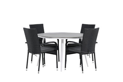 Rundt spisebord 120 Grå + Spisebordsstol 2-pak Sort