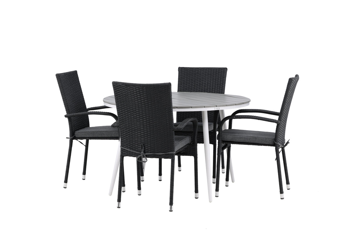 Rundt spisebord 120 Grå + Spisebordsstol 2-pak Sort