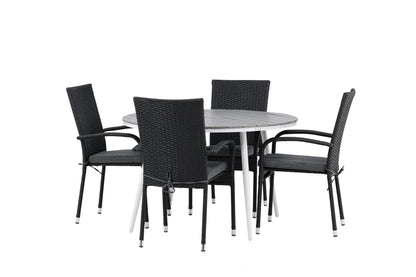 Rundt spisebord 120 Grå + Spisebordsstol 2-pak Sort