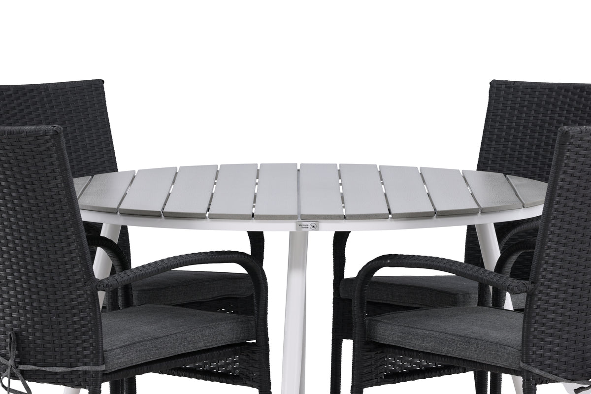 Rundt spisebord 120 Grå + Spisebordsstol 2-pak Sort