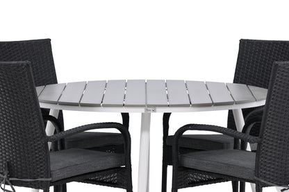 Rundt spisebord 120 Grå + Spisebordsstol 2-pak Sort