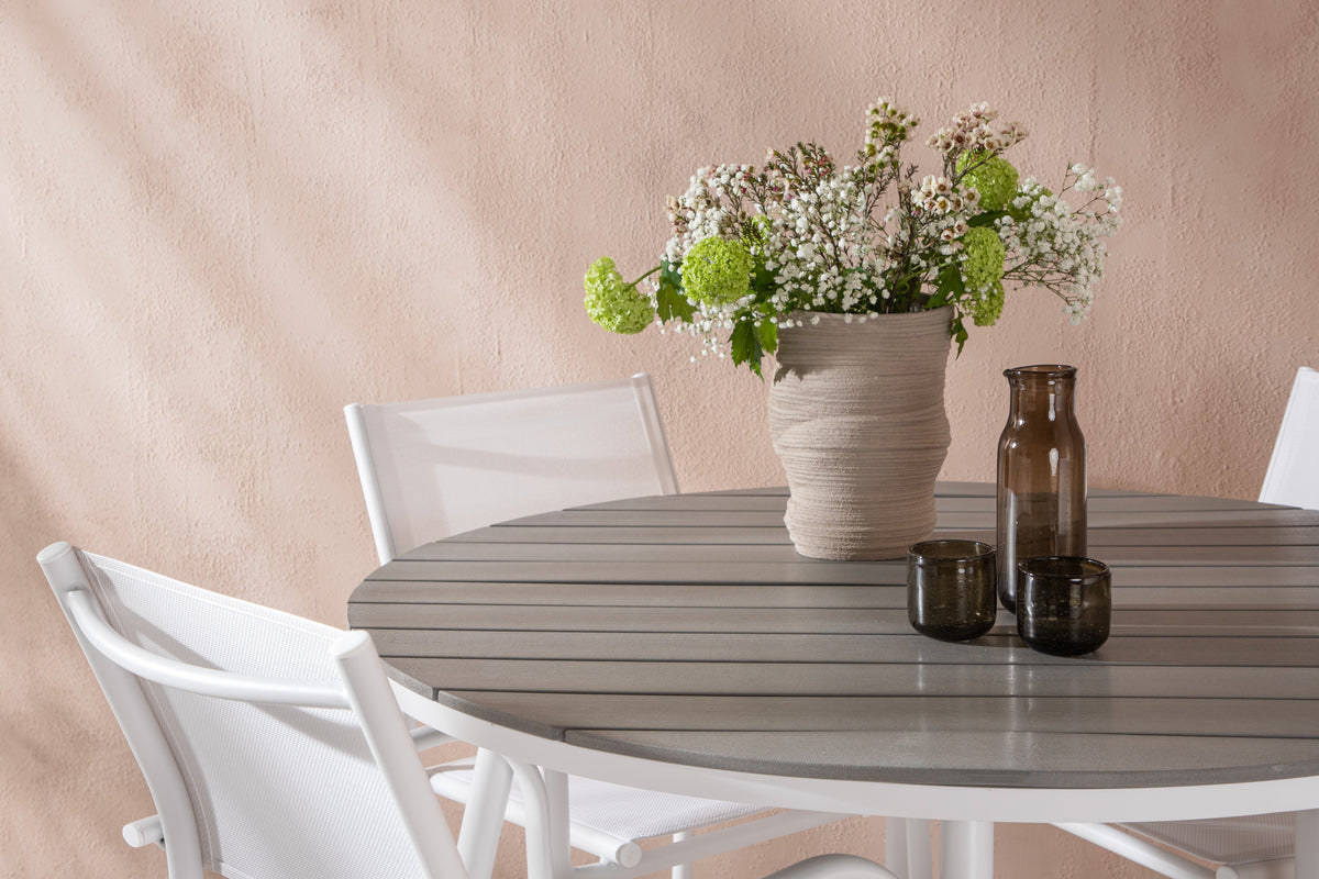 Rundt spisebord 120 Grå + Spisebordsstol 2-pak Hvid