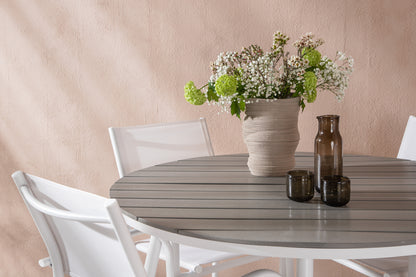 Rundt spisebord 120 Grå + Spisebordsstol 2-pak Hvid