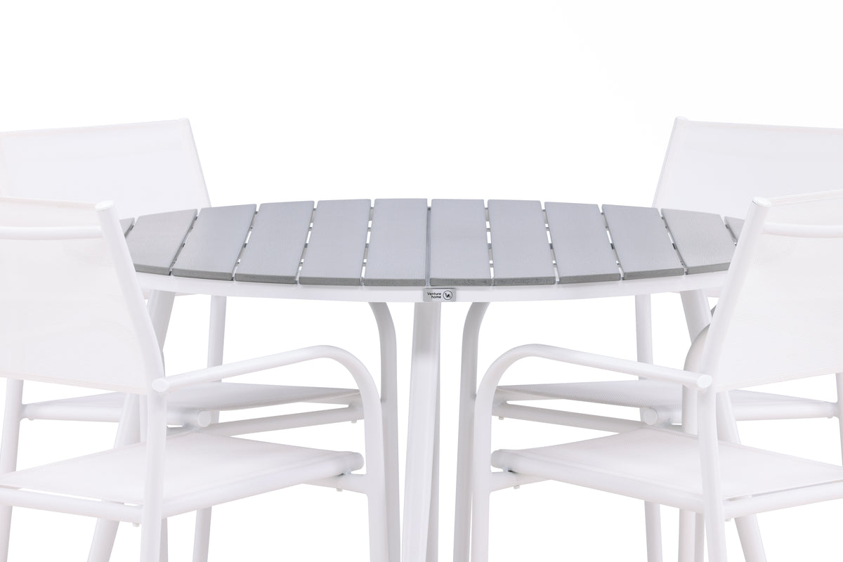 Rundt spisebord 120 Grå + Spisebordsstol 2-pak Hvid