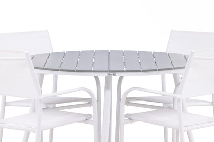 Rundt spisebord 120 Grå + Spisebordsstol 2-pak Hvid