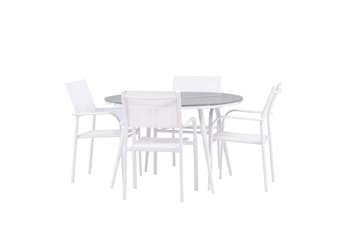 Rundt spisebord 120 Grå + Spisebordsstol 2-pak Hvid