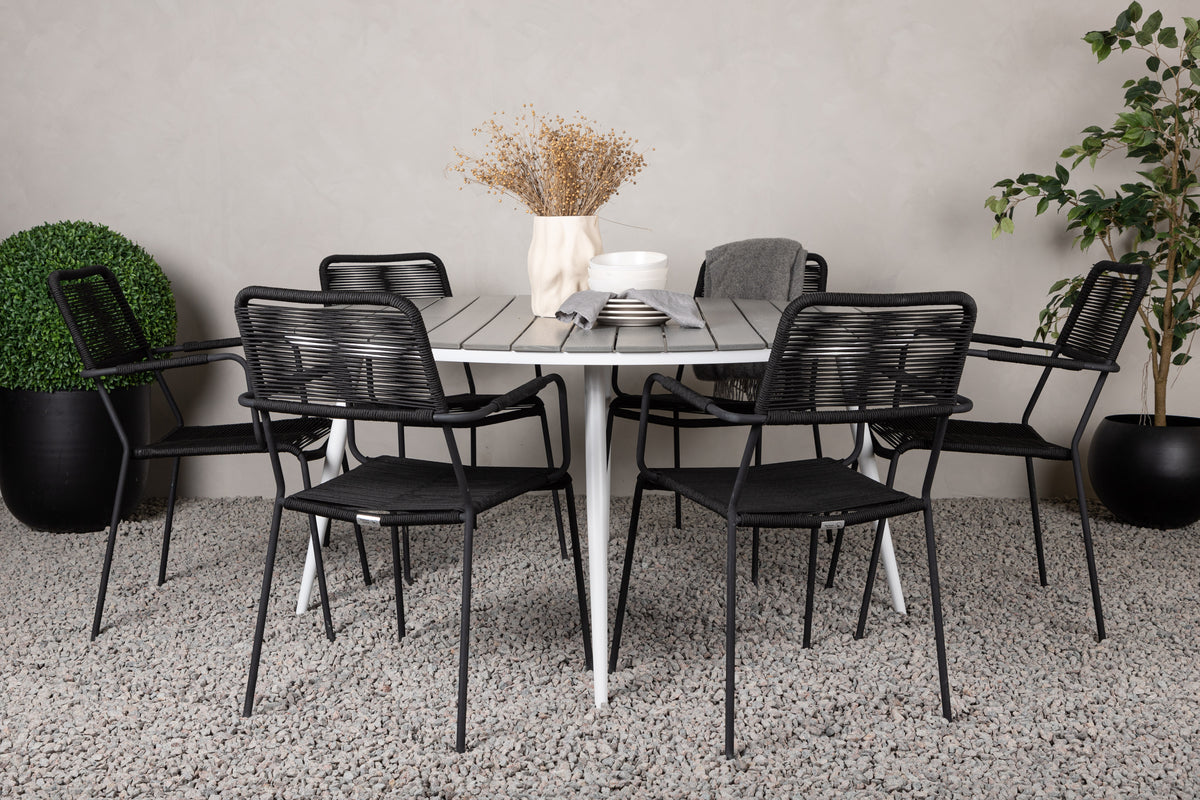 Break & Lindos Rundt Spisebord ø150 Grå + Spisestole Sort