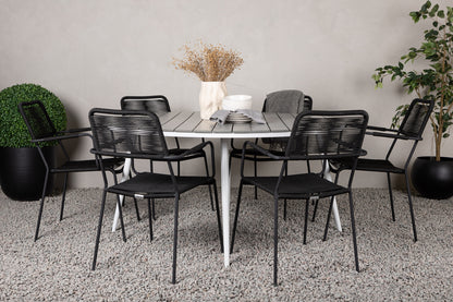 Break & Lindos Rundt Spisebord ø150 Grå + Spisestole Sort