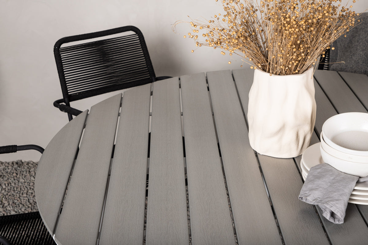 Break & Lindos Rundt Spisebord ø150 Grå + Spisestole Sort