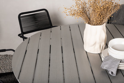 Break & Lindos Rundt Spisebord ø150 Grå + Spisestole Sort