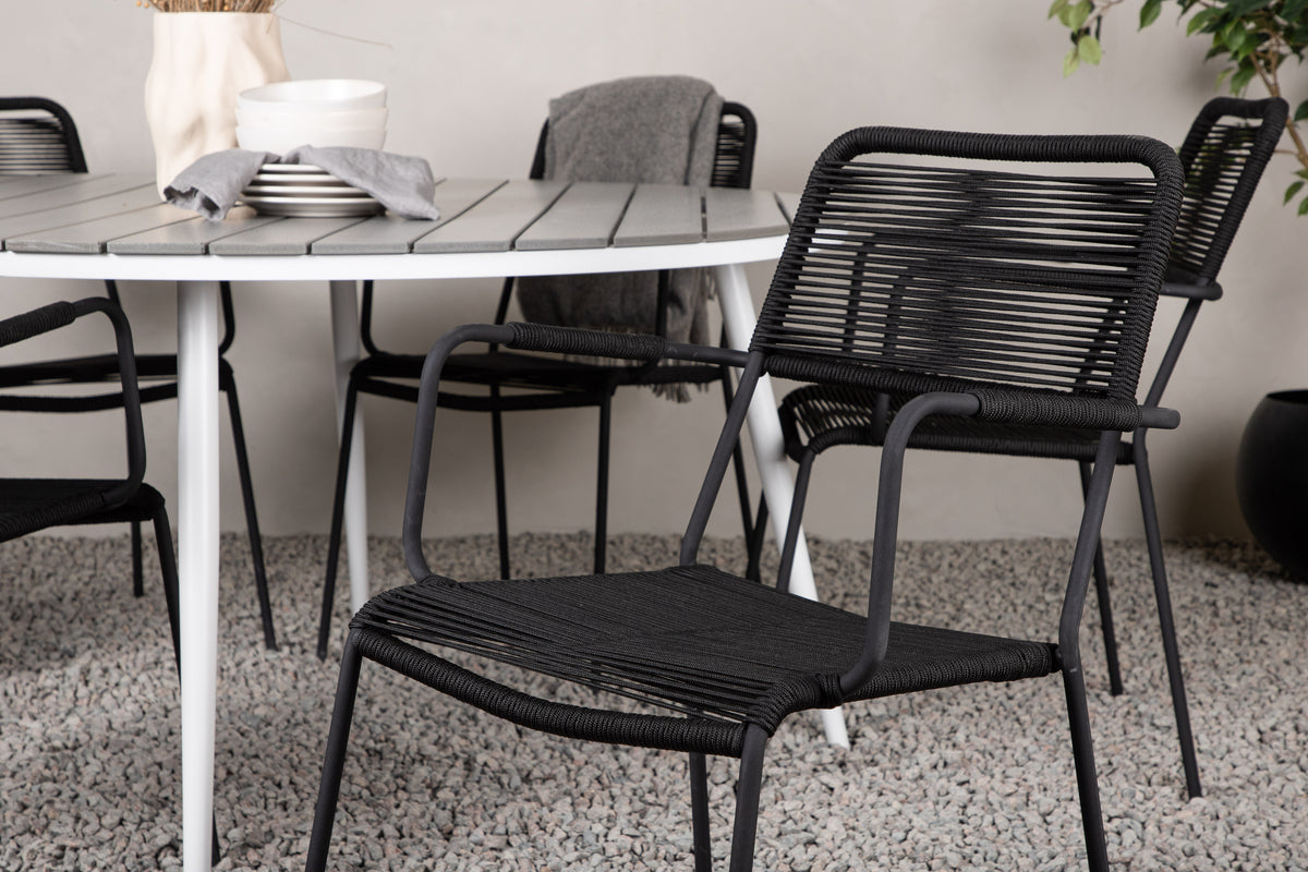 Break & Lindos Rundt Spisebord ø150 Grå + Spisestole Sort