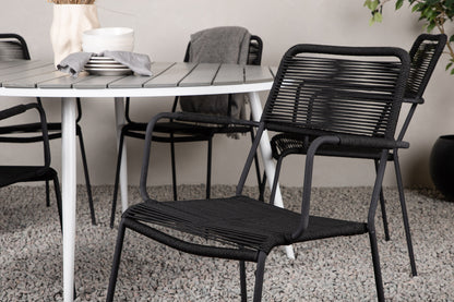 Break & Lindos Rundt Spisebord ø150 Grå + Spisestole Sort