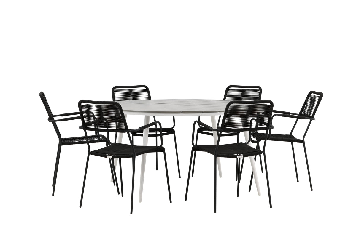 Break & Lindos Rundt Spisebord ø150 Grå + Spisestole Sort