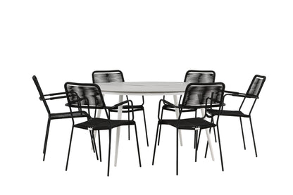 Break & Lindos Rundt Spisebord ø150 Grå + Spisestole Sort