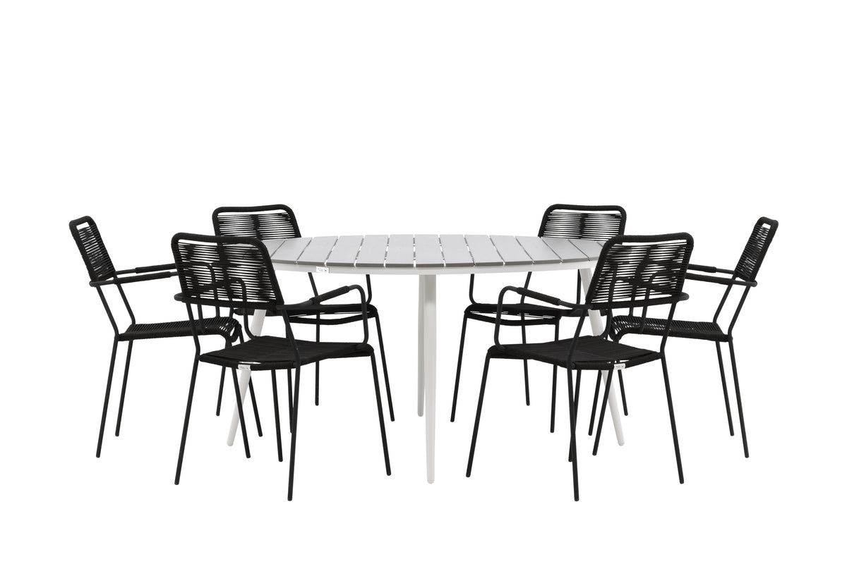 Break & Lindos Rundt Spisebord ø150 Grå + Spisestole Sort