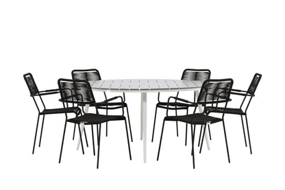 Break & Lindos Rundt Spisebord ø150 Grå + Spisestole Sort