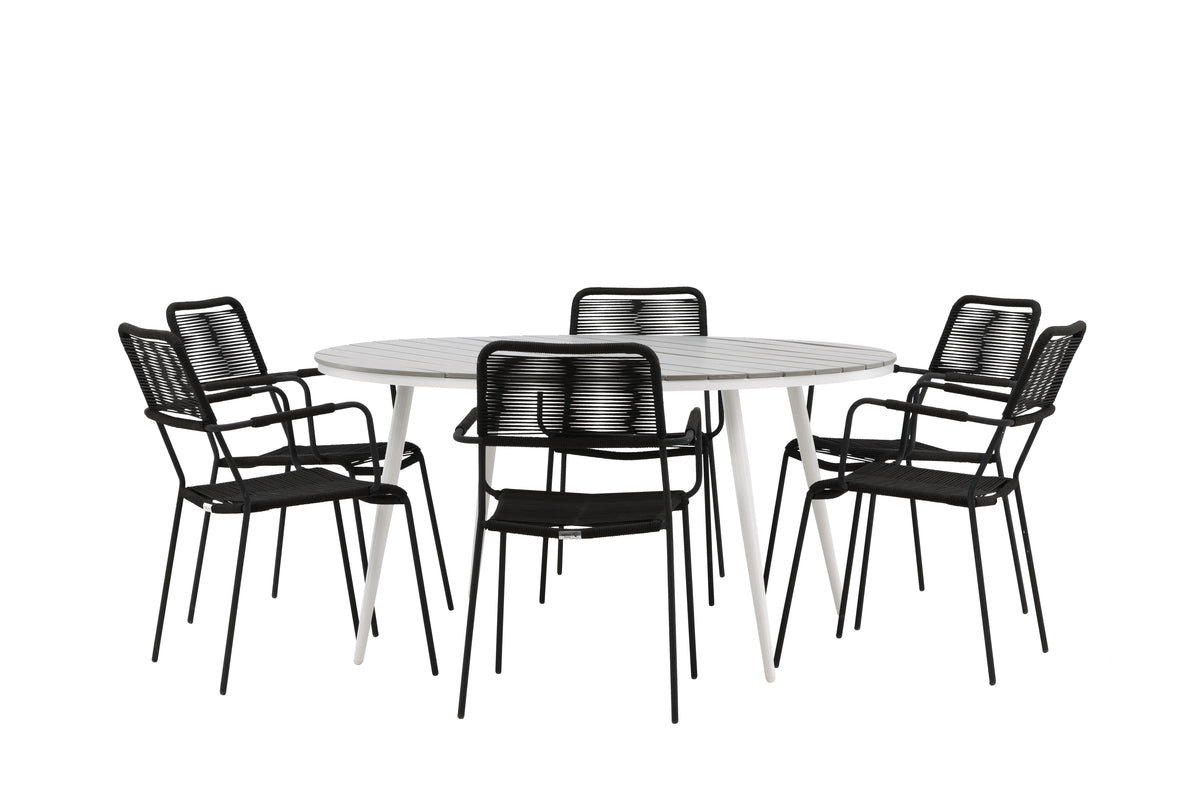 Break & Lindos Rundt Spisebord ø150 Grå + Spisestole Sort