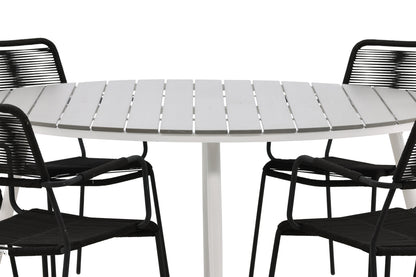 Break & Lindos Rundt Spisebord ø150 Grå + Spisestole Sort