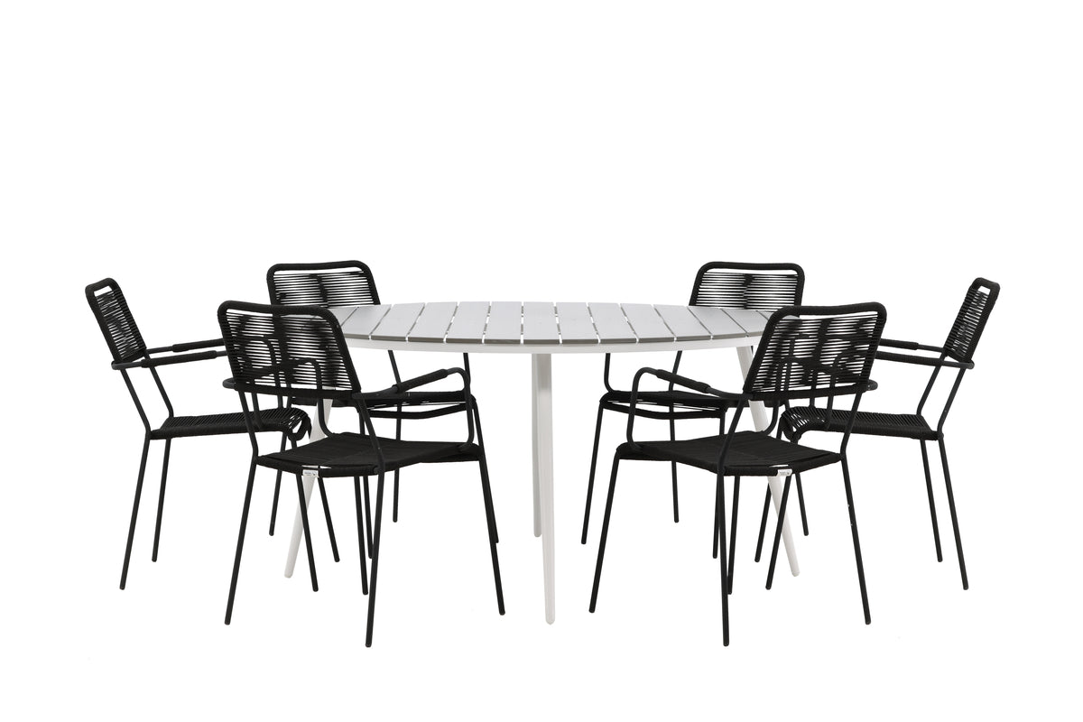 Break & Lindos Rundt Spisebord ø150 Grå + Spisestole Sort