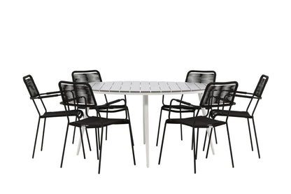 Break & Lindos Rundt Spisebord ø150 Grå + Spisestole Sort