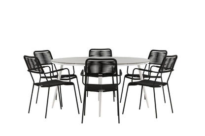 Break & Lindos Rundt Spisebord ø150 Grå + Spisestole Sort