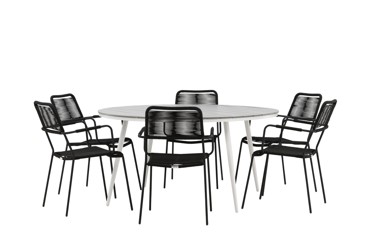 Break & Lindos Rundt Spisebord ø150 Grå + Spisestole Sort