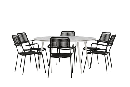 Break & Lindos Rundt Spisebord ø150 Grå + Spisestole Sort