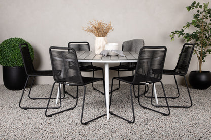 Break & Lindos Rundt Spisebord ø150 Grå + Spisestole Sort