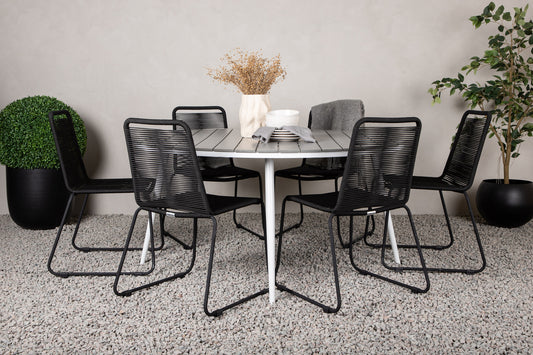 Break & Lindos Rundt Spisebord ø150 Grå + Spisestole Sort