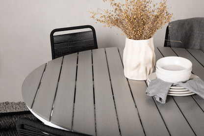 Break & Lindos Rundt Spisebord ø150 Grå + Spisestole Sort