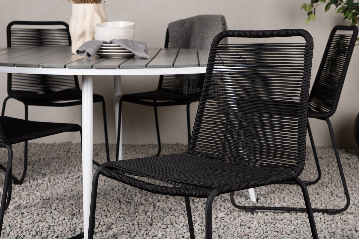 Break & Lindos Rundt Spisebord ø150 Grå + Spisestole Sort