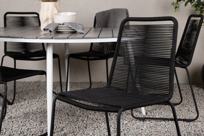 Break & Lindos Rundt Spisebord ø150 Grå + Spisestole Sort