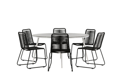 Break & Lindos Rundt Spisebord ø150 Grå + Spisestole Sort