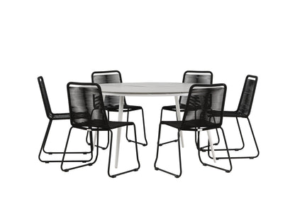 Break & Lindos Rundt Spisebord ø150 Grå + Spisestole Sort