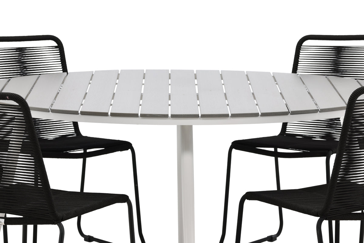 Break & Lindos Rundt Spisebord ø150 Grå + Spisestole Sort